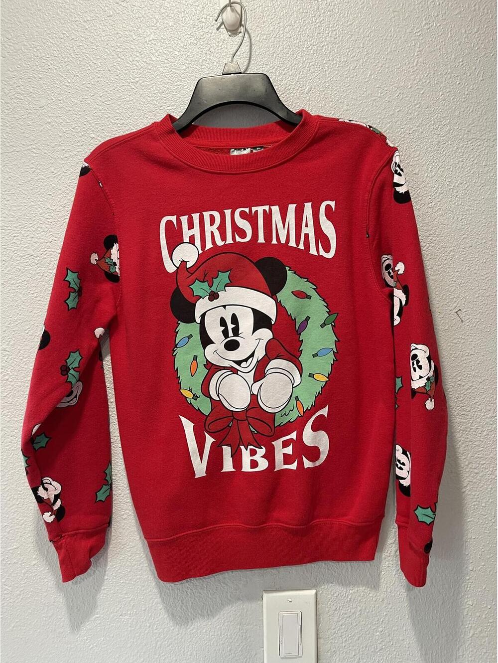 Disney Christmas Vibes Mickey Mouse Red Sweatshirt